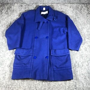 Vintage Steilmann Womens 10 Blue‎ Wool Double Breasted Overcoat 80s